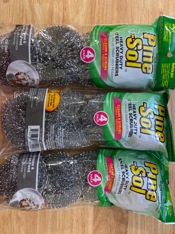 Photo 2 of 3 Packs Pine-Sol Heavy-Duty Stainless Steel Scrubbers | Won’t Rust or Splinter | Scrub Sponges for Cast Iron, Oven Racks, Grills, 4 Pack