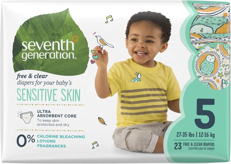 Photo 1 of Seventh Generation Baby Diapers for Sensitive Skin, Animal Prints, Size 5, 23 Count