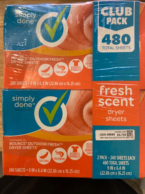 Photo 2 of 2 Pack Simply Done Dryer Sheets, Fresh Scent - 120 Each
