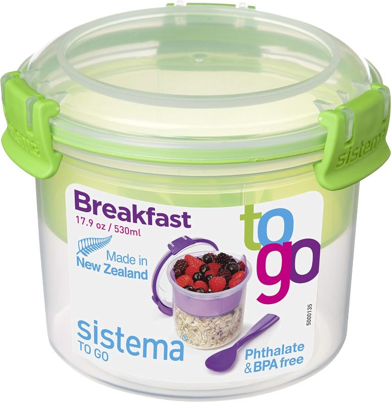 Photo 2 of Sistema To-Go 1.1L Salad Plastic Food Storage Container + Sistema To Go Collection Breakfast Plastic Bowl Food Storage Container, 17.9 oz./0.5 L, Color Received May Vary, 1 Count (Pack of 1) (BLUE)