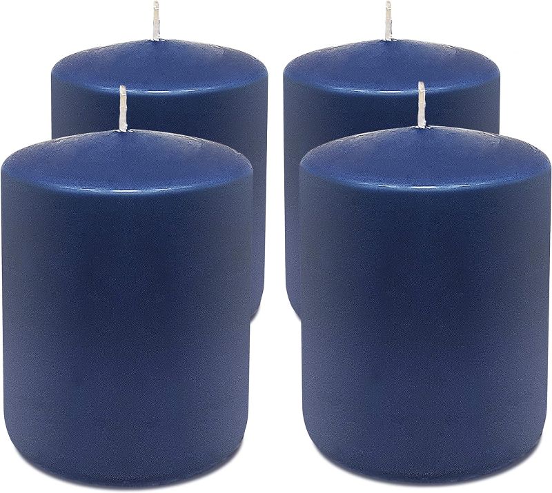 Photo 1 of Midnight Blue Pillar Candles 2x3 Inch - 4 Pack Unscented Pillar Candles - European Made