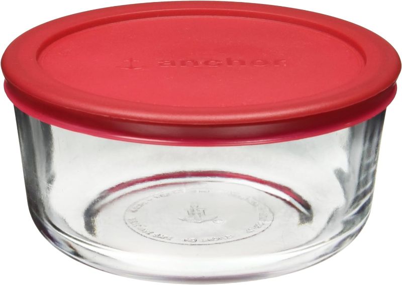 Photo 1 of 2 Pack Classic Glass Food Storage Container with Lid, Red, 4 Cups/950ml