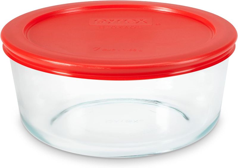 Photo 1 of 2 Pack Classic Glass Food Storage Container with Lid, Red, 4 Cups/950ml