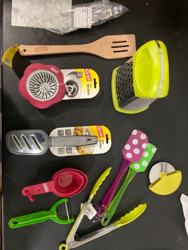 Photo 8 of Miscellaneous Bundle: Beech Wood Slotted Turner + GLAD Sink Strainer + Flake Grater + Pizza Slicer + Large Grater + 3 Way can opener + Y Shaped Peeler + Tongs + 2 Silicone Spatulas + GLAD Measuring Cups (up to 1/2 cup)