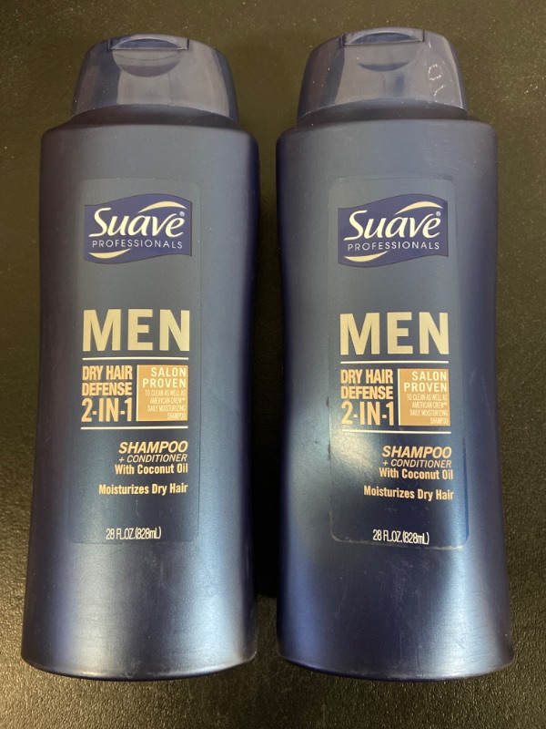 Photo 2 of 2 Pack Suave Men Dry Hair Defense 2 in 1 Shampoo + Conditioner with Coconut Oil, 828ml