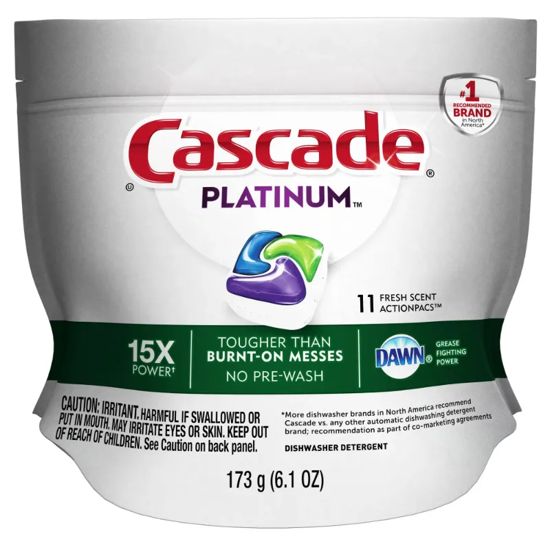 Photo 1 of 2 pack Cascade Platinum Dishwasher Detergent ActionPacs with Clorox, Fresh, 11 Count