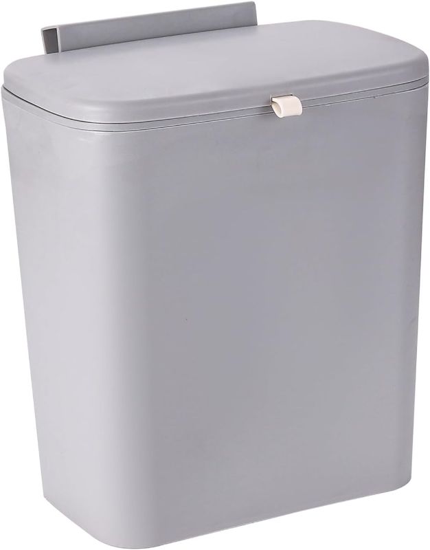 Photo 1 of Cq acrylic 2.4 Gallon Kitchen Compost Bin for Counter Top or Under Sink,Hanging Kitchen Trash Can,Plastic Wall Mounted Garbage Can,Small Kitchen Waste Basket,Food Waste Bin for Countertop,Grey