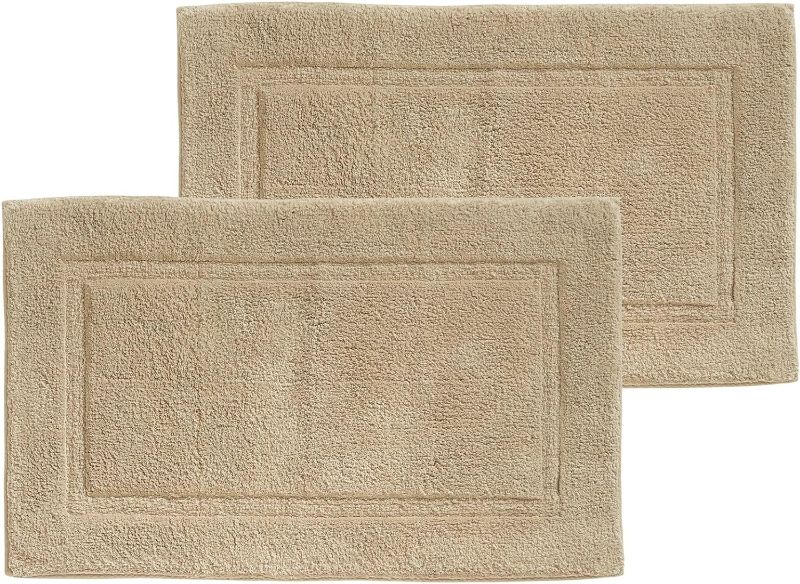 Photo 1 of mDesign 100% Cotton Bath Mat - Soft Hotel-Style Rectangular Bathroom Floor Rug - Plush, Water Absorbent Cloth Bathmat for Outside Bathtub/Shower, Machine Washable Cotton Bath Rug - 2 Pack - Linen/Tan