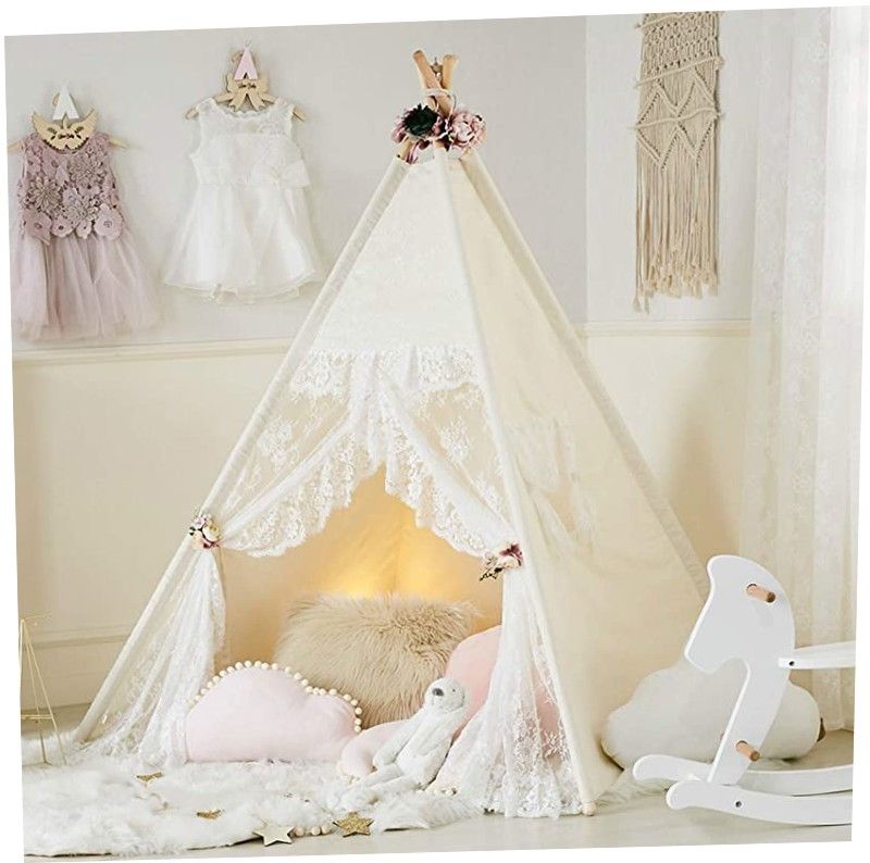 Photo 1 of Kids Tent Floral Classic Ivory Kids Teepee Play Tent Childrens Play House Tipi Kids Room Decor