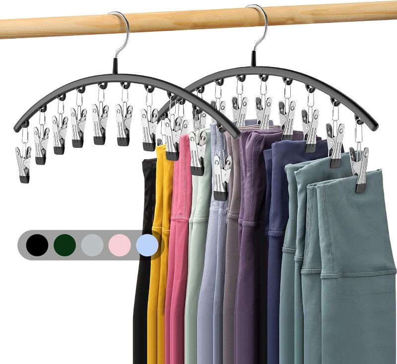 Photo 1 of Volnamal Legging Organizer for Closet, Metal Yoga Pants Hangers 2 Pack w/10 Clips Holds 20 Leggings, Space Saving Hanging Closet Organizer w/Rubber Coated Closet Organizers and Storage, Black