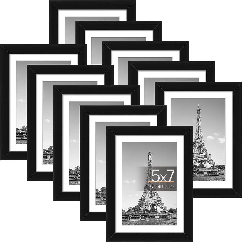 Photo 1 of upsimples 5x7 Picture Frame Set of 10, 4x6 with Mat or 5x7 Without Mat, Multi Photo Frames Collage for Wall or Tabletop Display, Black