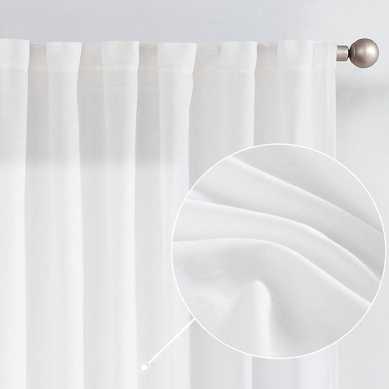 Photo 1 of jinchan Linen White Curtains 96 Inches Long for Living Room Farmhouse Rod Pocket Back Tab Light Filtering Window Drapes for Bedroom Curtains Off White 2 Panels