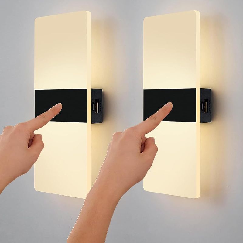 Photo 1 of ANKBOY Acrylic Wall Lamp with Touch Switch, USB Rechargeable LED Battery Powered Wall Sconces Set of Two, Magnetic Bedside Wall Light Fixtures Portable Night Lights Indoor, Warm White 3000K