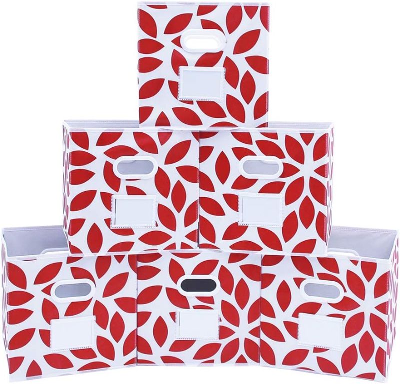 Photo 1 of MAX Houser Fabric Storage Bins Cubes Baskets Containers with Dual Plastic Handles for Home Closet Bedroom Drawers Organizers, Foldable, Set of 6 (Red)