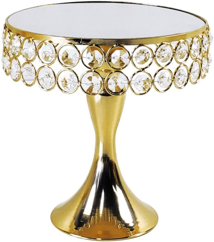 Photo 1 of 2pc 8 Inch + 12 inch 20cm Gold Round Mirror Cake Stand Cupcake Stands Metal Pedestal Holder with Crystals, Party Dessert Cheese Display Plate for Wedding Party Birthday Baby Shower Celebration Home Decoration