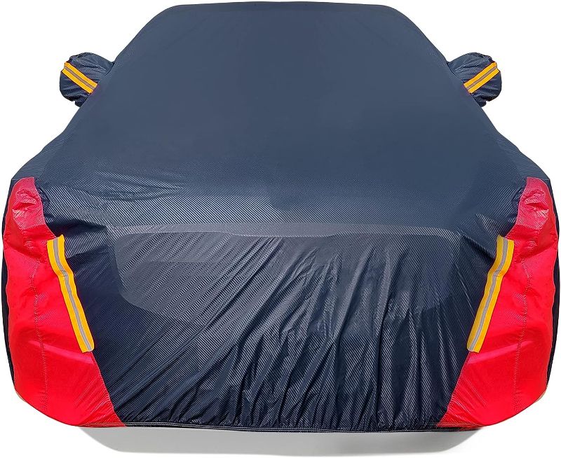 Photo 1 of Car Cover Waterproof All Weather for Automobiles, 6 Layers Outdoor Full Exterior Cover Rain Sun UV Snowproof Protection with Zipper Cotton, Mirror Pocket for Sedan (190-195 inch)
