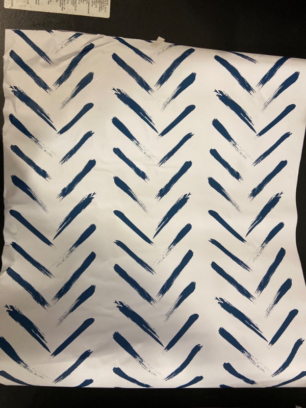 Photo 2 of Spoonflower Commercial Grade Wallpaper 27ft x 2ft - Herringbone Hand Drawn Painterly White Blue Shibori Inspired Geometric Indigo Large Scale Simple Traditional Wallpaper