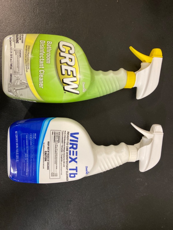 Photo 1 of Bundle: CBD540199 Crew Bathroom Disinfectant Cleaner - Leaves Bathroom Surfaces Sparkling Clean, Fresh Floral Scent - 32 oz. RTU Bottle + VIREX Diversey CBD540540 All Purpose Disinfectant Cleaner- Kills 99.9% of Germs and Eliminates Odors, Lemon Scent, Re
