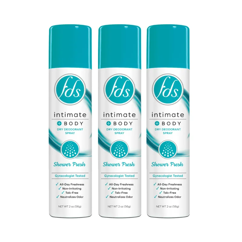 Photo 1 of FDS Intimate + Body Dry Feminine Deodorant Spray, Shower Fresh, 3 Pack