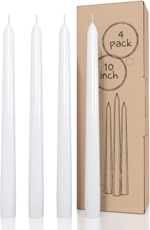 Photo 1 of 5 Packs White Taper Candles 10 inch Dripless - Set of 4 Tapered Candles Ideal as Christmas Candles Unscented - White Candles Christmas Candle Sticks - Christmas Candle Set