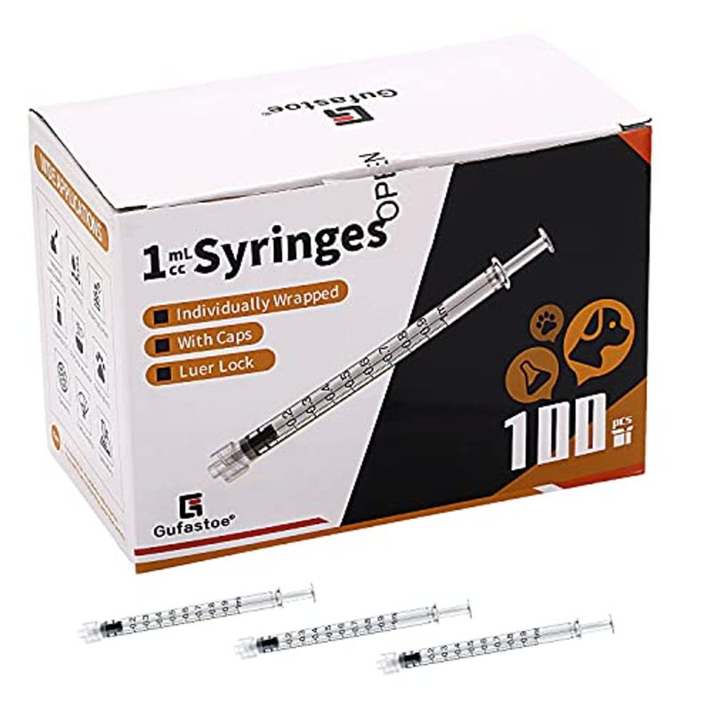 Photo 1 of Gufastoe 100Pack 1ml Syringes Luer Lock with Caps for Pet or Industrial & Scientific ?White?