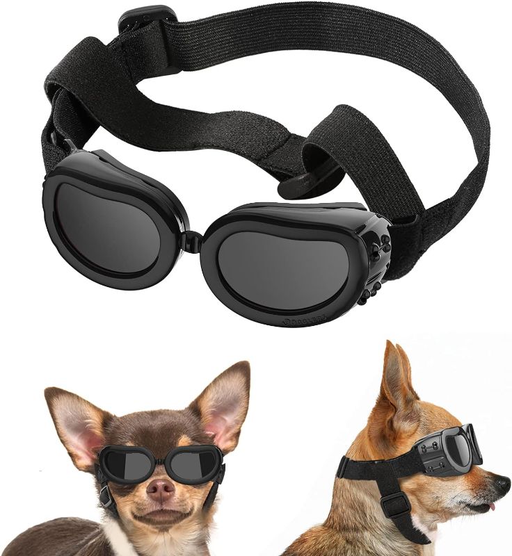 Photo 1 of Lewondr Dog Sunglasses Small Breed Dogs Goggles UV Protection,Goggles for Small Dogs Eye Wear Protection with Adjustable Strap Windproof Anti-Fog Sunglasses for Small Dogs Doggy Doggie Glasses,Black