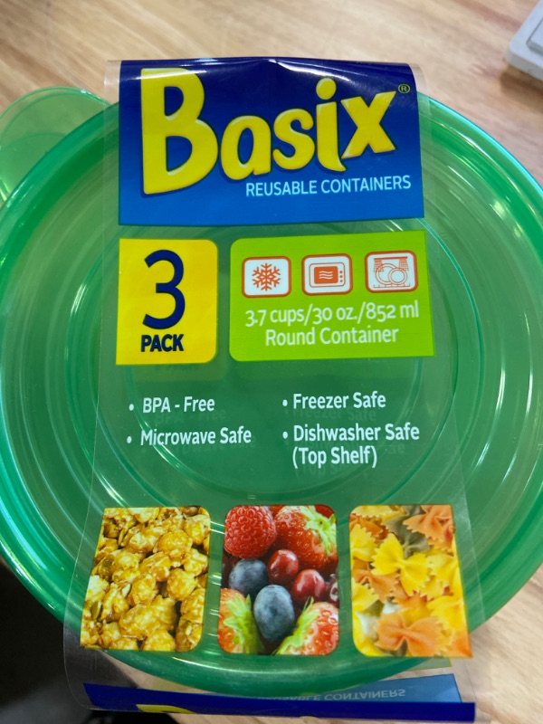 Photo 1 of 40 Packs 3 count Multicolored Basix 30oz Round Reusable Containers Microwave Safe + Dishwasher Safe 