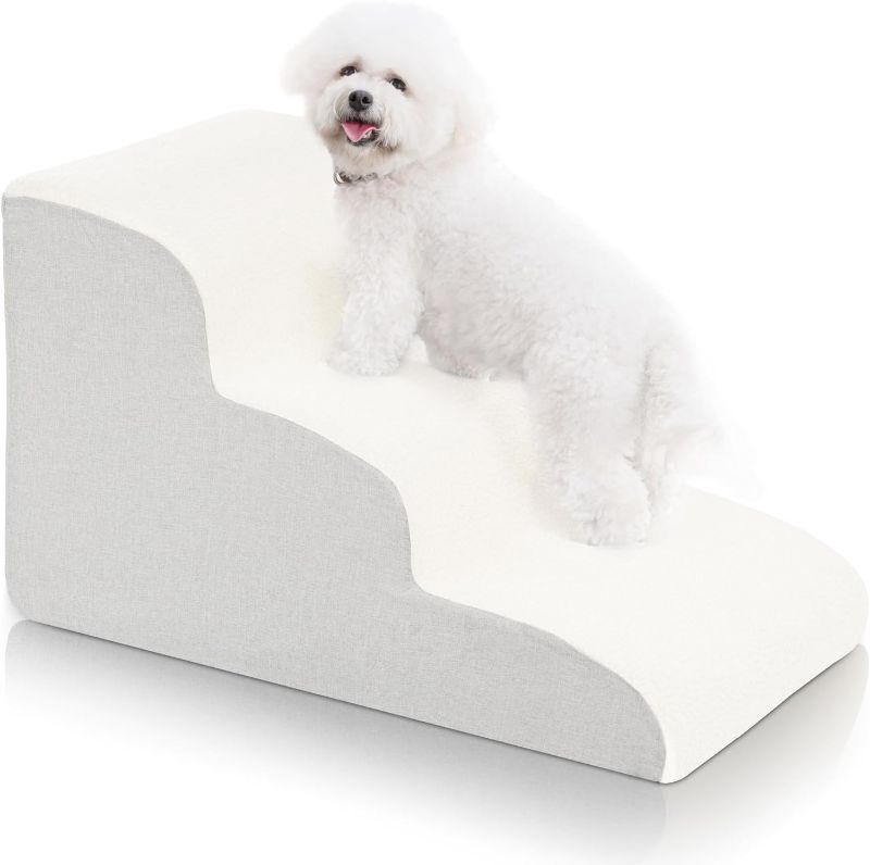 Photo 1 of Dog Stairs for Small Dogs- Dog Steps Stairs Ramps for Bed Couch, High Density Foam Pet Steps Stairs for Dogs to Get on Bed, 3 Tiers Cat Doggy Steps Ramps for Joint Pain Dog