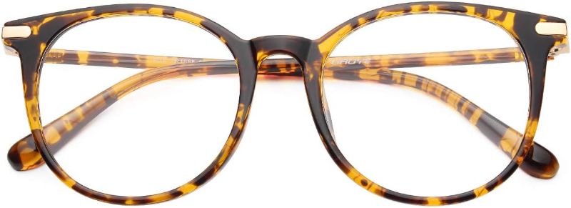 Photo 1 of  Blue Light Blocking Glasses, Retro Round Eyewear Frame Anti Eyestrain Computer Glasses for Women Men - GY1688 (Tea Leopard/Transparent Lens)