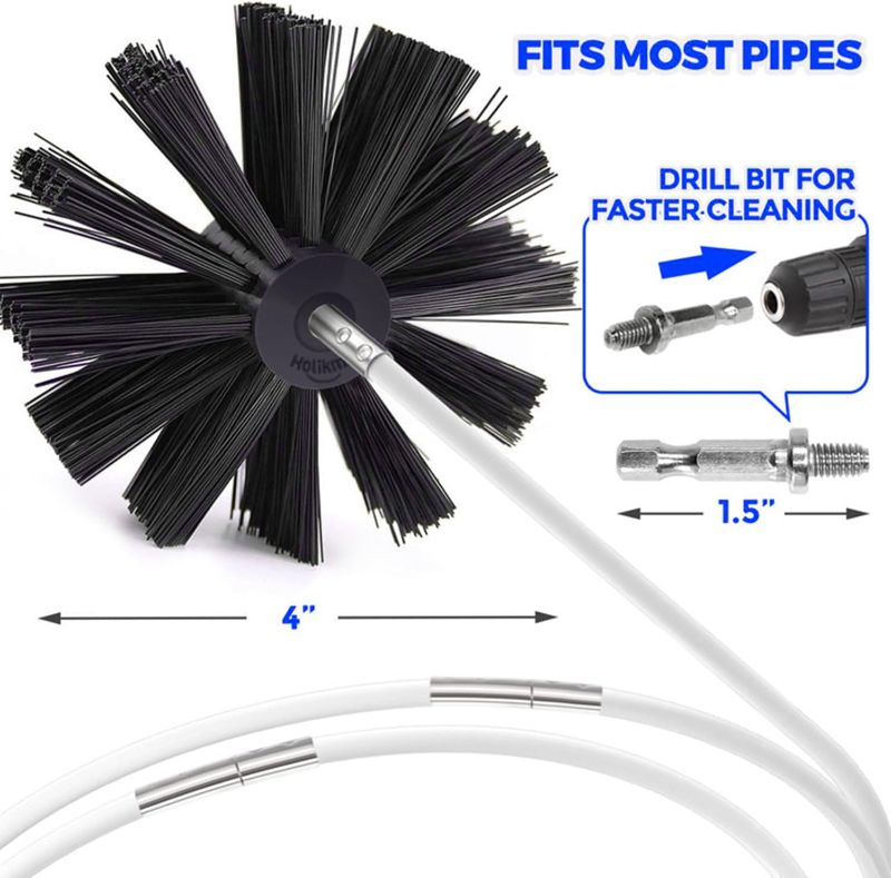 Photo 1 of 30 Feet Dryer Vent Cleaner Kit,Flexible Lint Brush with Drill Attachment, Extends Up to 30 Feet for Easy Cleaning, Synthetic Brush Head, Use with or Without a Power Drill