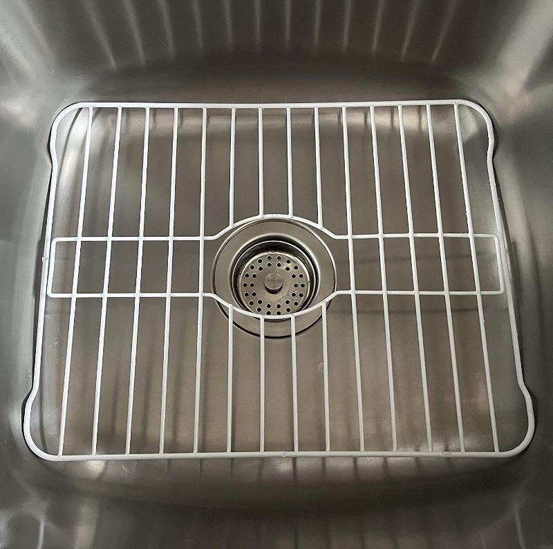 Photo 1 of SOFINNI Sink Protectors for Kitchen Sink Bottom with White Coating Sink Grate Insert Grid Sink Bowl Drying Rack Steel Medium (12.5" x 16.25")