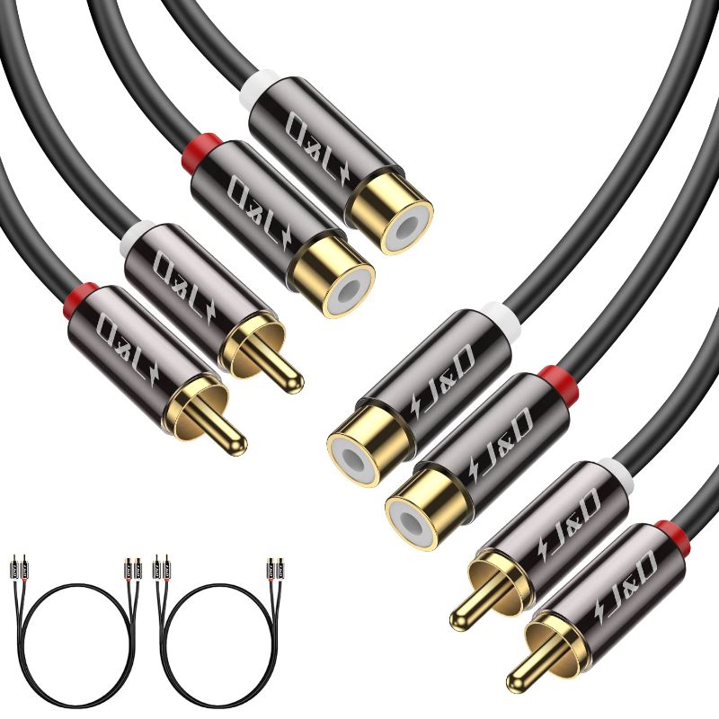 Photo 1 of J&D 2 RCA to 2 RCA Cable, 2-Pack Gold Plated Copper Shell Heavy Duty 2RCA Male to 2RCA Female Stereo Audio Extension Cable, RCA Cable, 3 Feet