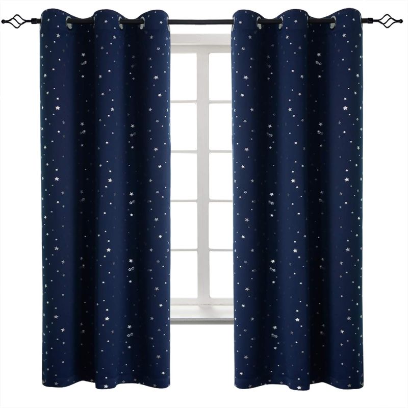 Photo 1 of BGment Navy Star Blackout Curtains for Kid's Bedroom - Grommet Thermal Insulated Room Darkening Printed Curtains for Living Room, Set of 2 Panels (42 x 63 Inch, Dark Blue)