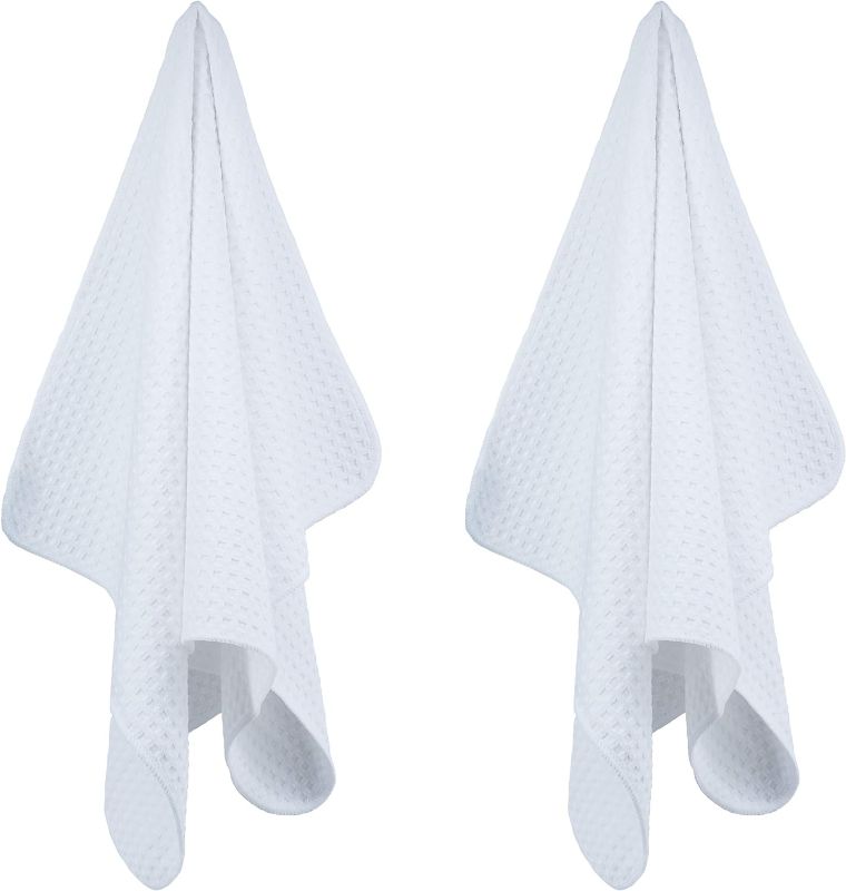 Photo 1 of Ultra Premium Microfiber Kitchen Dish Hand Towel Waffle Weave, 2 Pack (16x28 in, White)
