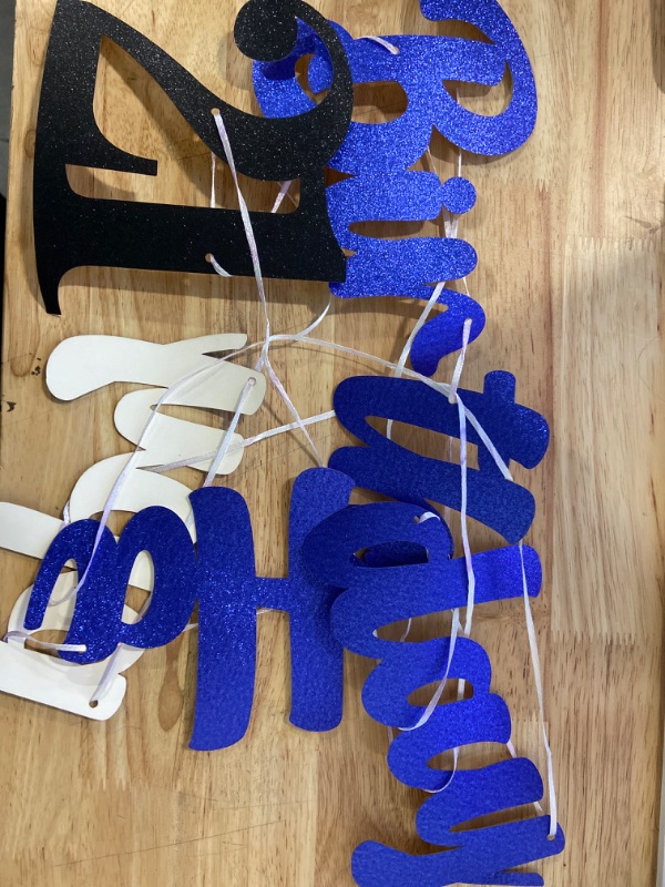 Photo 2 of 42pcs 21st Blue Birthday Banner Party Decorations, Hello 21 Glitter Hanging Garlands Swirls Signs for 21 Years Old Party Favor, Blue Black Sliver Cake Topper Centerpieces Home Table Decor