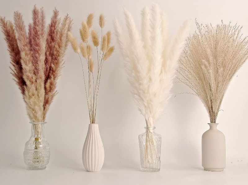 Photo 1 of 65PCS Pampas Grass Decor, Including pompas Floral, Reed Dried Grass and Bunny Tails Dried Flowers, Natural Dried Pampas Grass Bouquet for Boho Decor Wedding, Home Decoration