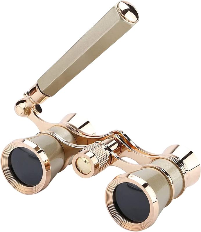 Photo 1 of AouloveS Opera Glasses Binoculars 3 X 25 Compact and Lightweight with Built-in Foldable Theater Glasses, Adjustable Handle for Adults Kids Women in Music Concerts and Opera Houses (Gold)