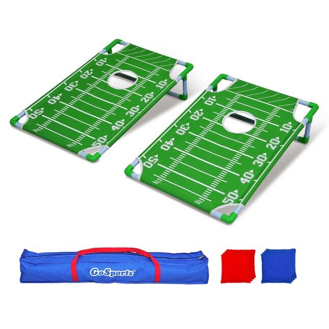 Photo 1 of GoSports Portable Football Cornhole Game Set | Outdoor Party Game | Includes 8 Bean Bags & Carrying Case | Easy Assembly | Green