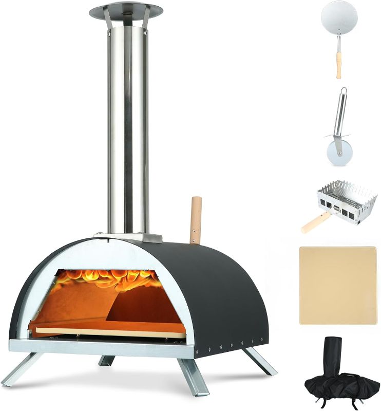 Photo 1 of Hello. Dr 13" Wood Fired Pizza Oven Outdoor - Portable Wood Pellet Pizza Oven with Foldable Legs - Countertop Pizza Oven with Built-in Thermometer,Pizza Cutter & Carry Bag, Ideal for Outside Backyard