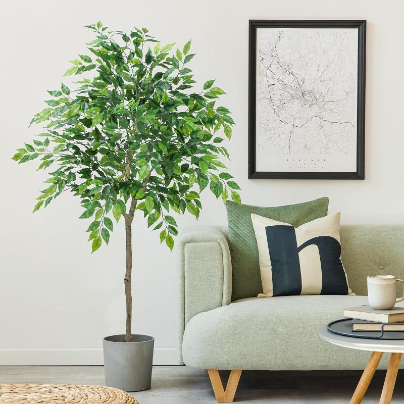 Photo 1 of Yepdin Artificial Ficus Tree?5 FT Tall Silk Ficus Tree for Home Decor Indoor & Outdoor Fake Plant Suitable for Living Room,Office and Garden Decor