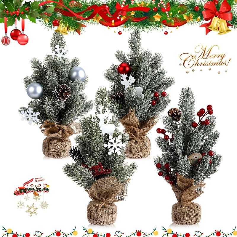 Photo 1 of 2 Pcs Mini Tabletop Christmas Tree Decorations Small Artificial Christmas Tree Potted Christmas Tree Centerpiece 