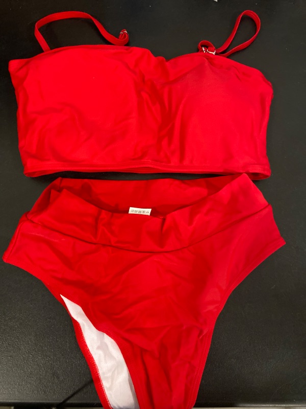 Photo 2 of Women's High Cut Banded Bikini Suit with Adjustable Strap High Waist Abdomen Control Swimsuit