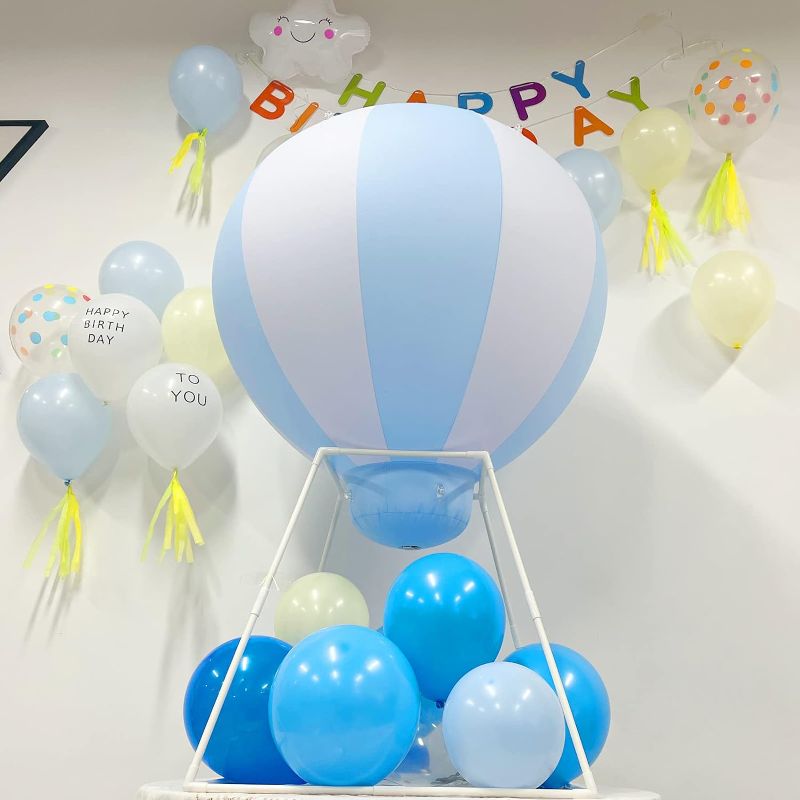 Photo 1 of SAYOK 3ft PVC Half Hot Air Balloon Inflatable Baby Shower Party Balloon with Standing Frame for Indoor/Outdoor, Whole Set Inflatable Hanging Balloon for Boys Baby Shower Decoration/Nursery/Event