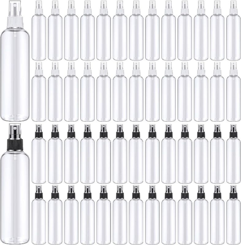 Photo 1 of 32 Pcs 8 oz Spray Bottles Fine Mist Empty Clear Plastic Spray Bottles Refillable Mist Sprayer Cosmetic Pump Containers Misting Bottle with Spray Cap for Essential Oils Travel Perfumes (Black, White)
