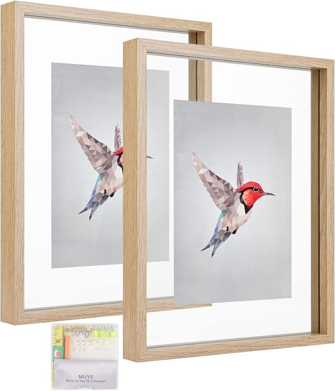 Photo 1 of MUYE Floating Frame Set of 2,Double Glass Rustic Frame,Display,Wall Mount or Tabletop Standing,Natural
