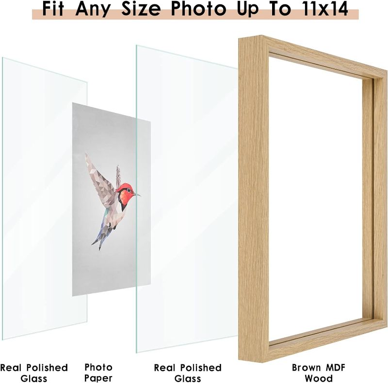 Photo 2 of MUYE Floating Frame Set of 2,Double Glass Rustic Frame,Display,Wall Mount or Tabletop Standing,Natural
