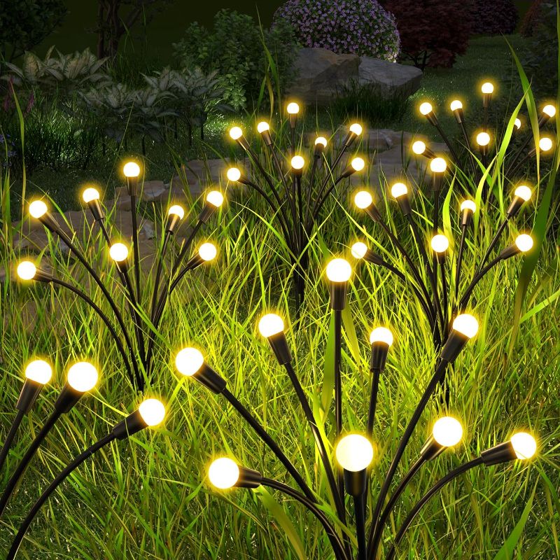 Photo 1 of Solar Garden Lights 6 Pack, Upgraded 8 LED Firefly Lights Solar Outdoor, High Flexibility Solar Powered Swaying Lights Waterproof Stake Lights for Yard Patio Pathway Walkway Decoration, Warm White
