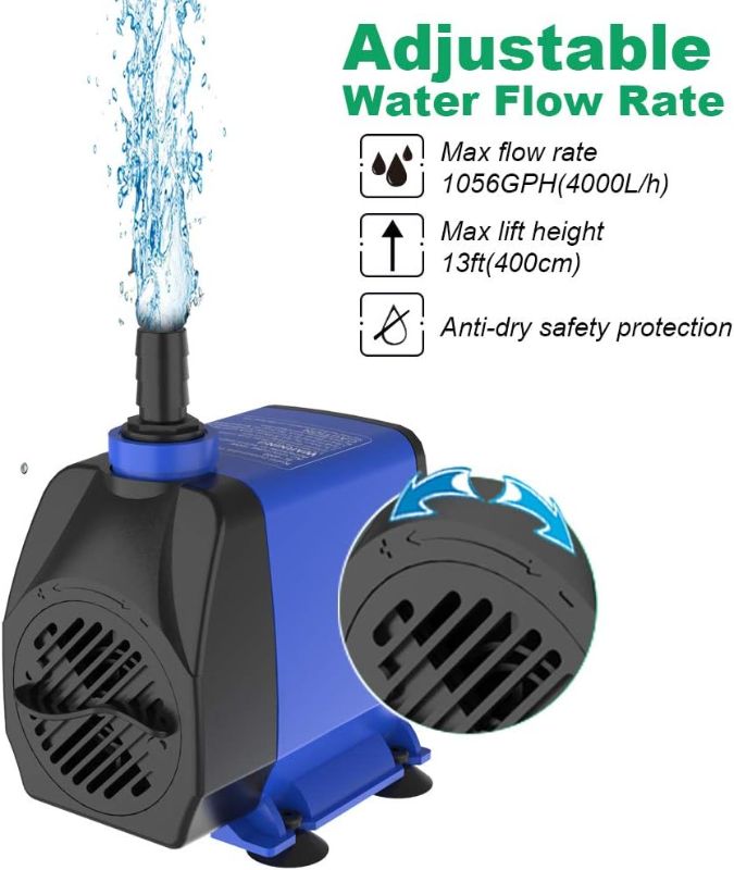 Photo 2 of Knifel Submersible Pump 1056GPH Ultra Quiet with Dry Burning Protection 9.8ft Power Cord for Fountains, Hydroponics, Ponds, Aquariums & More………………
