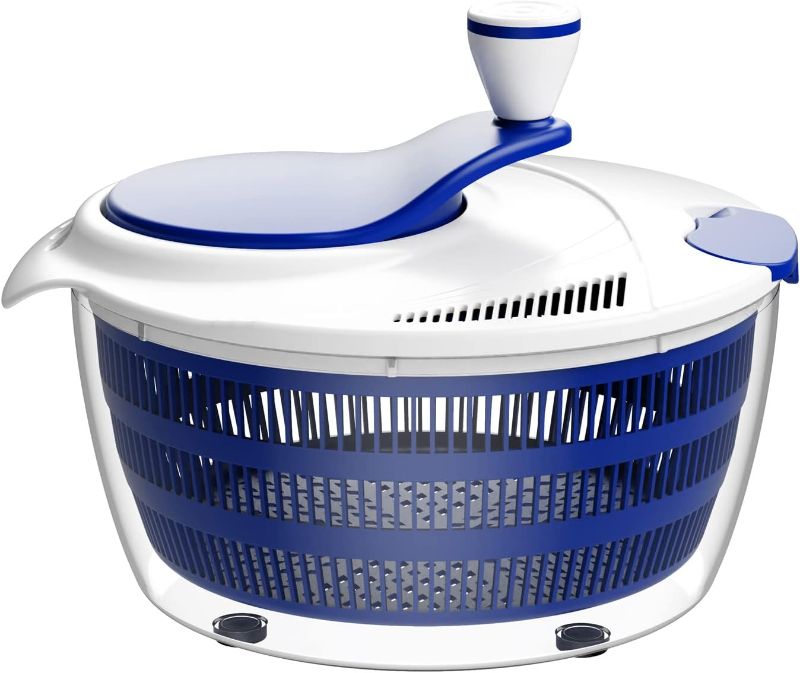Photo 1 of Smile mom Salad Spinner Large 4.2 Quart Lettuce Spinner Vegetable Washer with Bowl Rotary Handle?Smart Lock Lid?Compact Storage and Easy Draining BPA FREE ?Blue?
