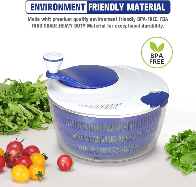 Photo 2 of Smile mom Salad Spinner Large 4.2 Quart Lettuce Spinner Vegetable Washer with Bowl Rotary Handle?Smart Lock Lid?Compact Storage and Easy Draining BPA FREE ?Blue?
